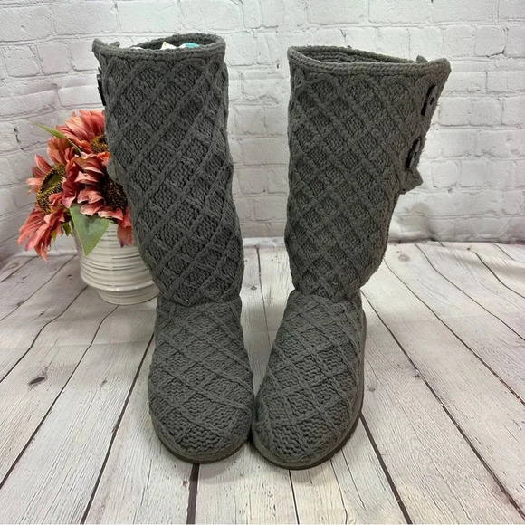 Ugg grey sweater boots lattice cardy knit tall boots women's sz 5 - Picture 3 of 10